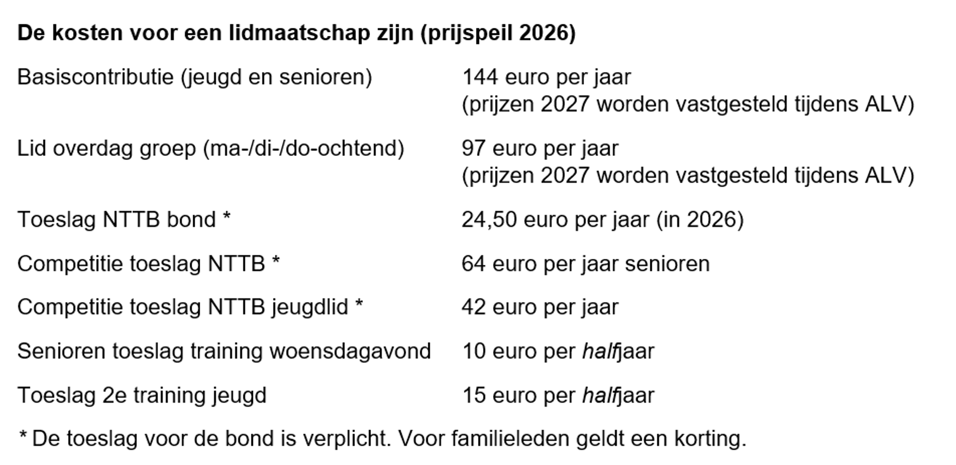 Lidmaatschap Prijspeil 2026